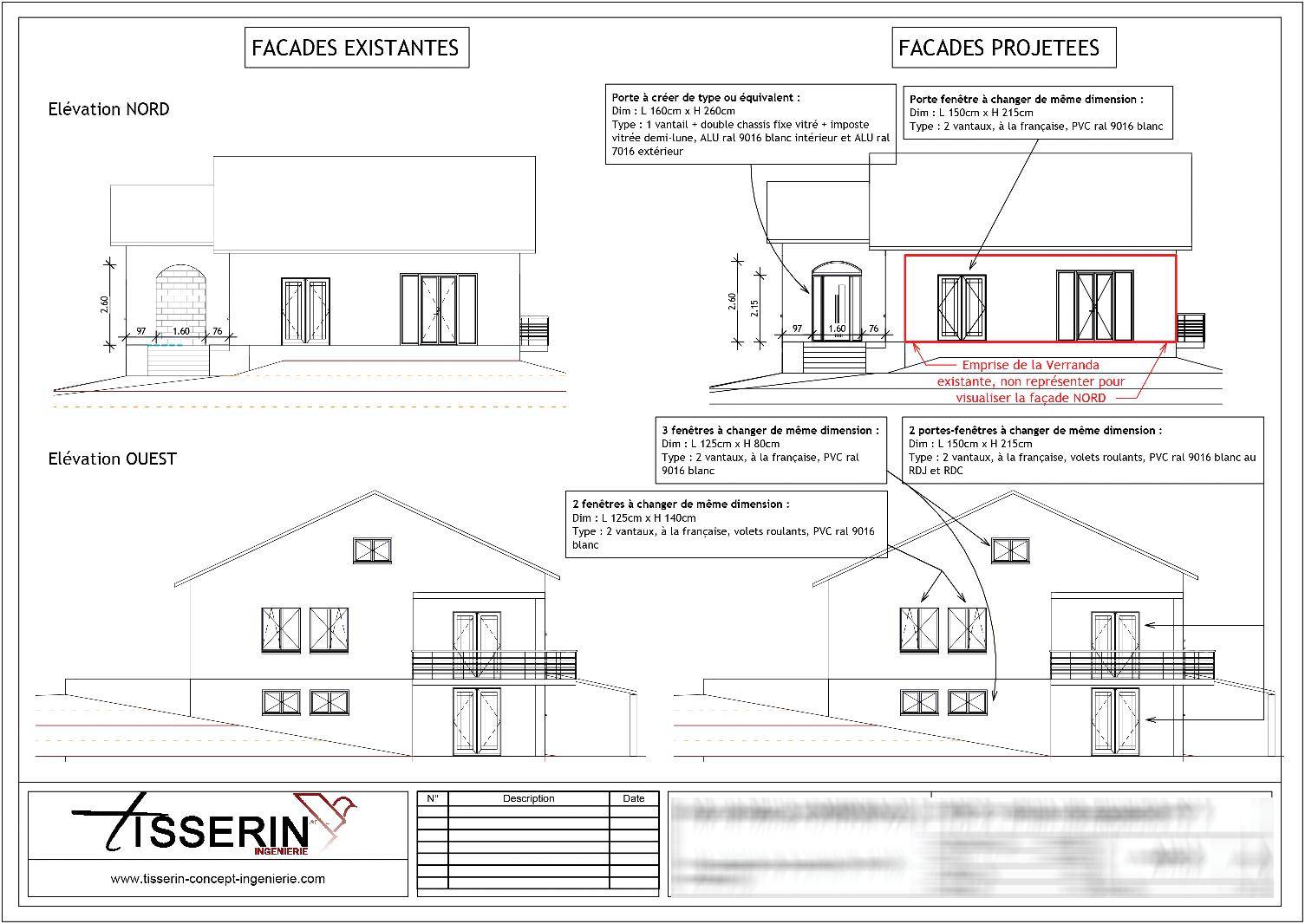 Plan de façade d'un changement de menuiserie pour une déclaration préalable de travaux à Vienne