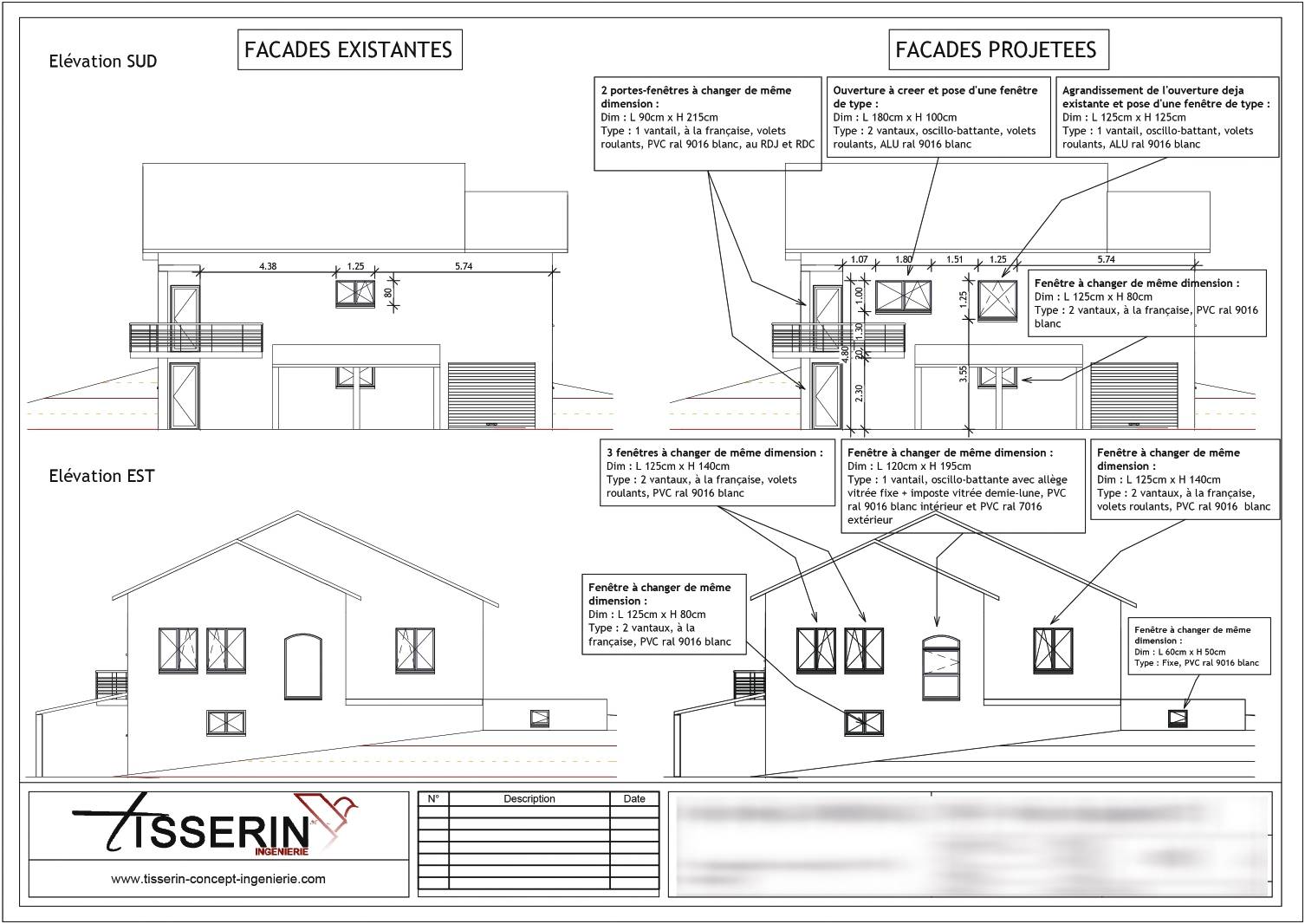 Plan de façade d'un changement de menuiserie pour une déclaration préalable de travaux à Vienne