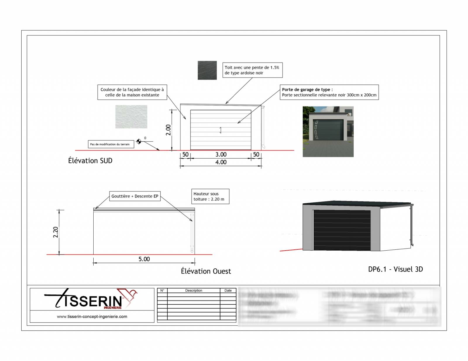 Demande d’une déclaration préalable de travaux pour une extension de garage accolé à une maison existante à Mâcon