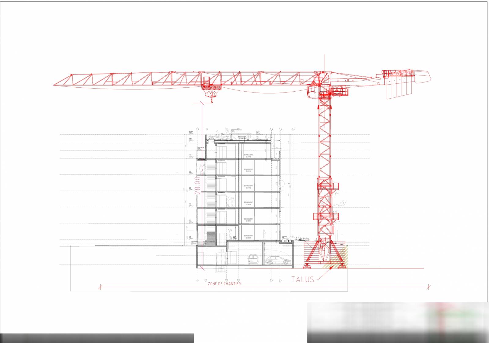 Plan d'exécution d'un plan de coupe d'installation de chantier à Lyon