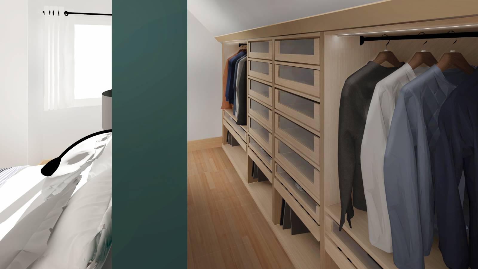 Visuel 3D d'une rénovation d'un dressing à Lyon
