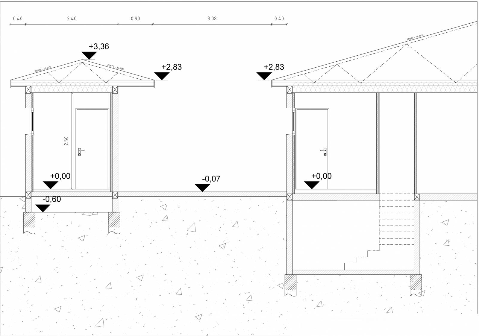 Réalisation d'un plan de coupe d'un poolhouse à Mâcon