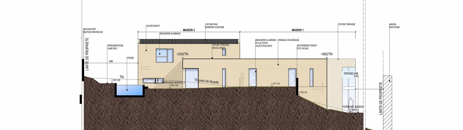 Réalisation d'un plan de coupe d'une maison mitoyenne à Lyon