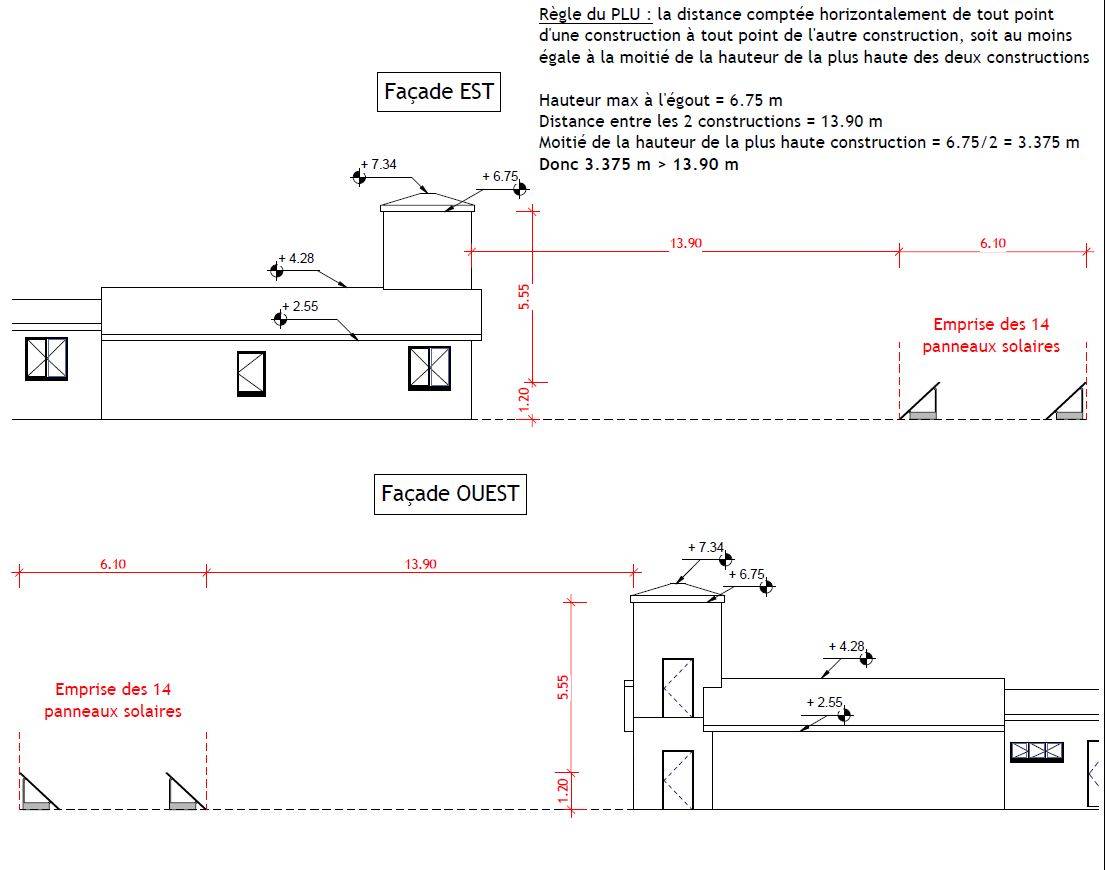 Plan de façade panneau solaire déclaration préalable de travaux sur Lyon