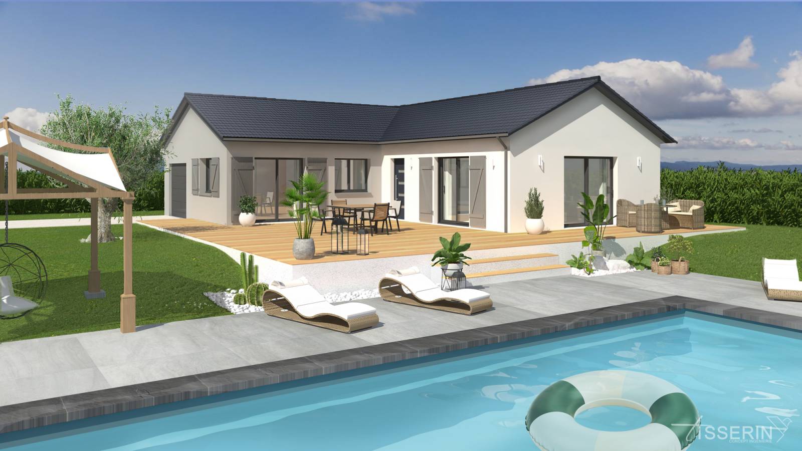 Conception d'un visuel 3D et plan d'une maison plain-pied à Grenoble