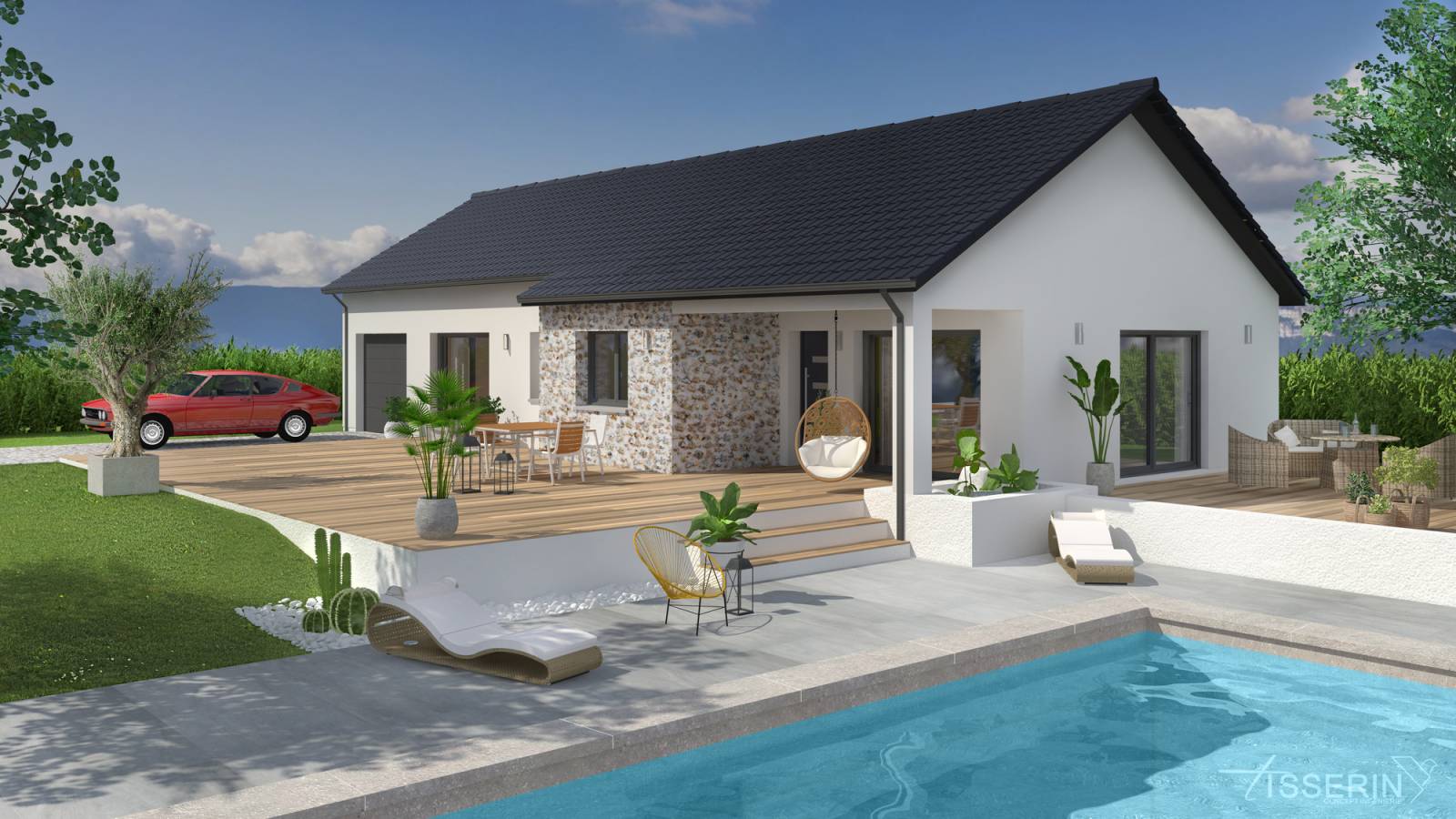 Conception d'un visuel 3D et plan d'une maison neuve en RDC à Grenoble