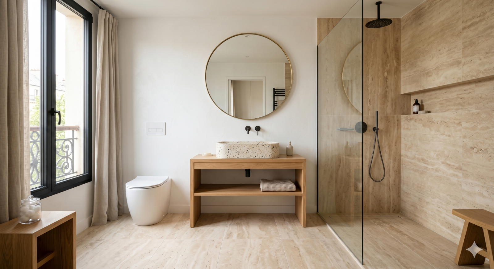carrelage travertin sol salle de bain craponne