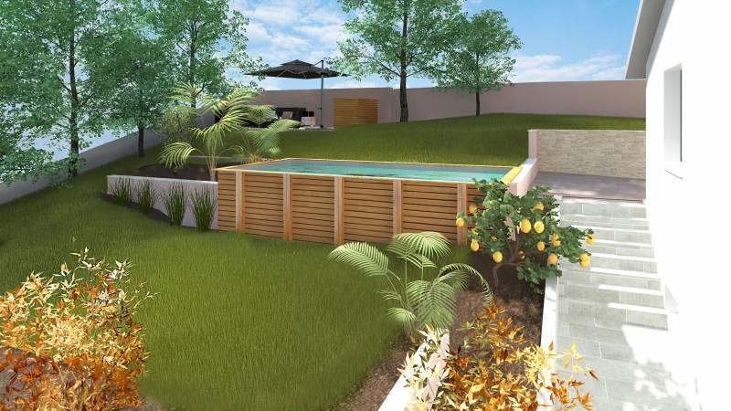 Piscine en bois semi-enterrée à Lyon