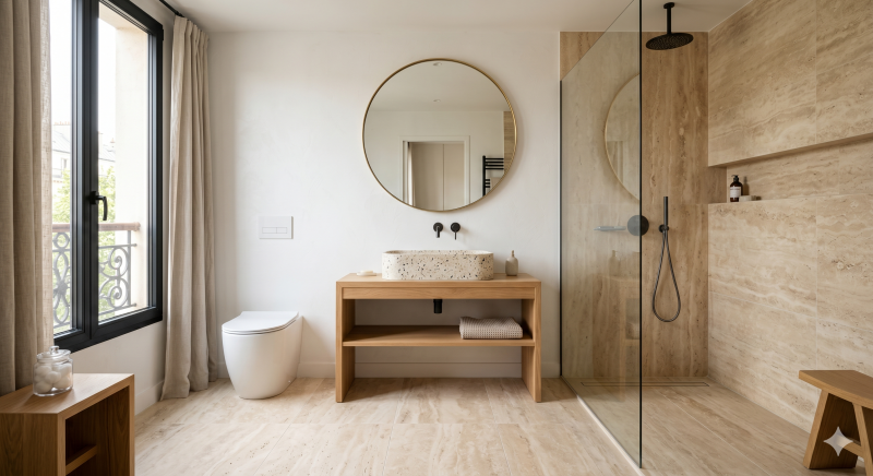 carrelage travertin sol salle de bain craponne
